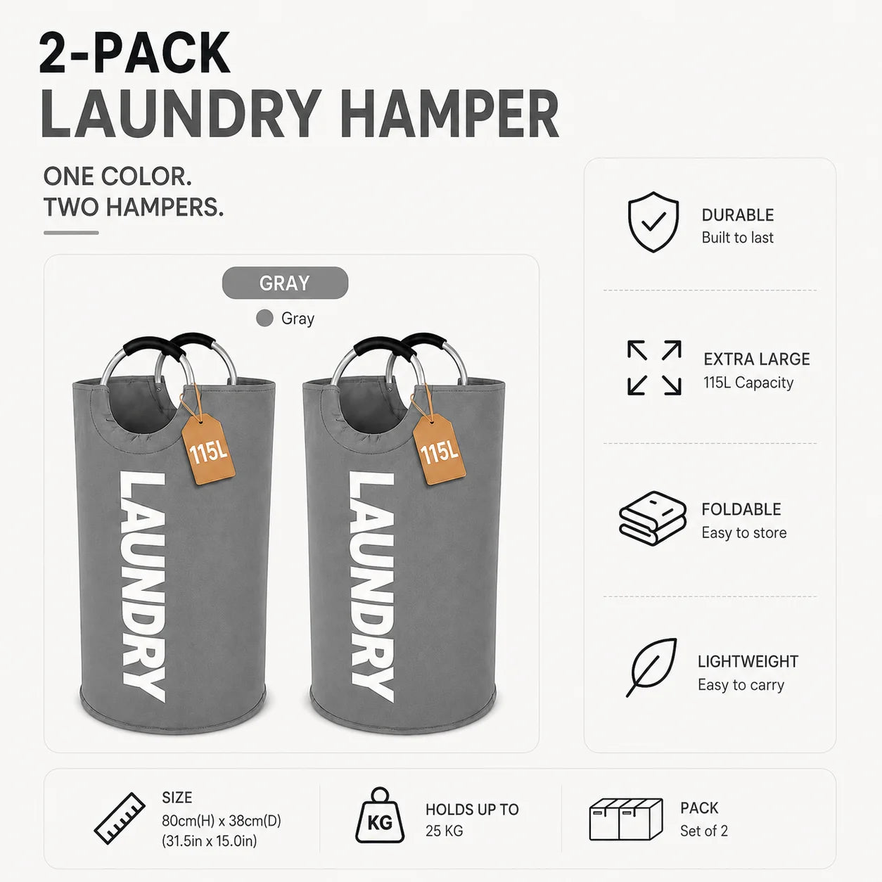 Foldable Polyester Laundry Hamper With Padded Handles For Rooms