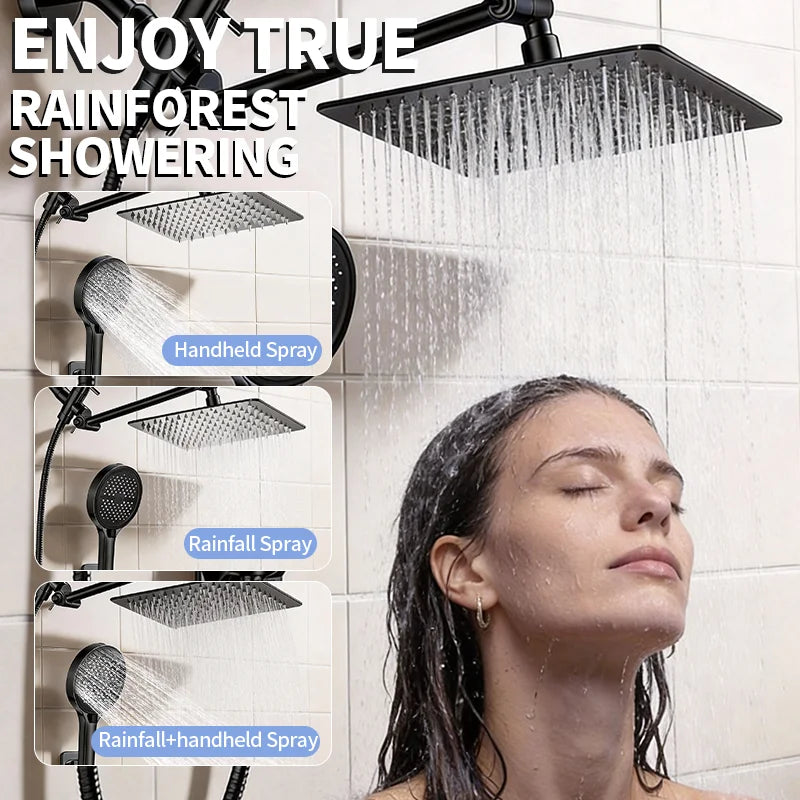 Stainless Steel Adjustable Shower System With Handheld Rainfall Head