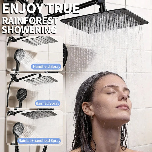 Stainless Steel Adjustable Shower System With Handheld Rainfall Head