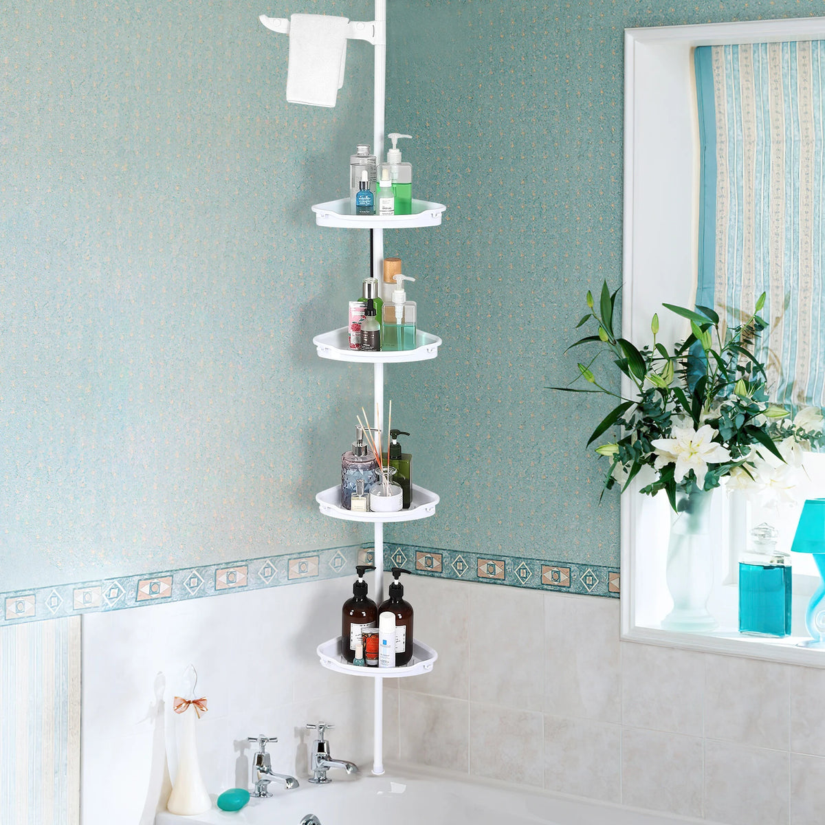 HiMISS Four Tier Corner Shower Caddy With Adjustable Tension Pole