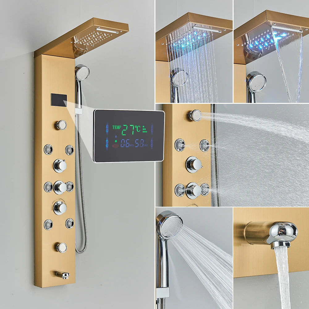 Uythner Led Shower Panel Column With Temperature Display Hand Shower