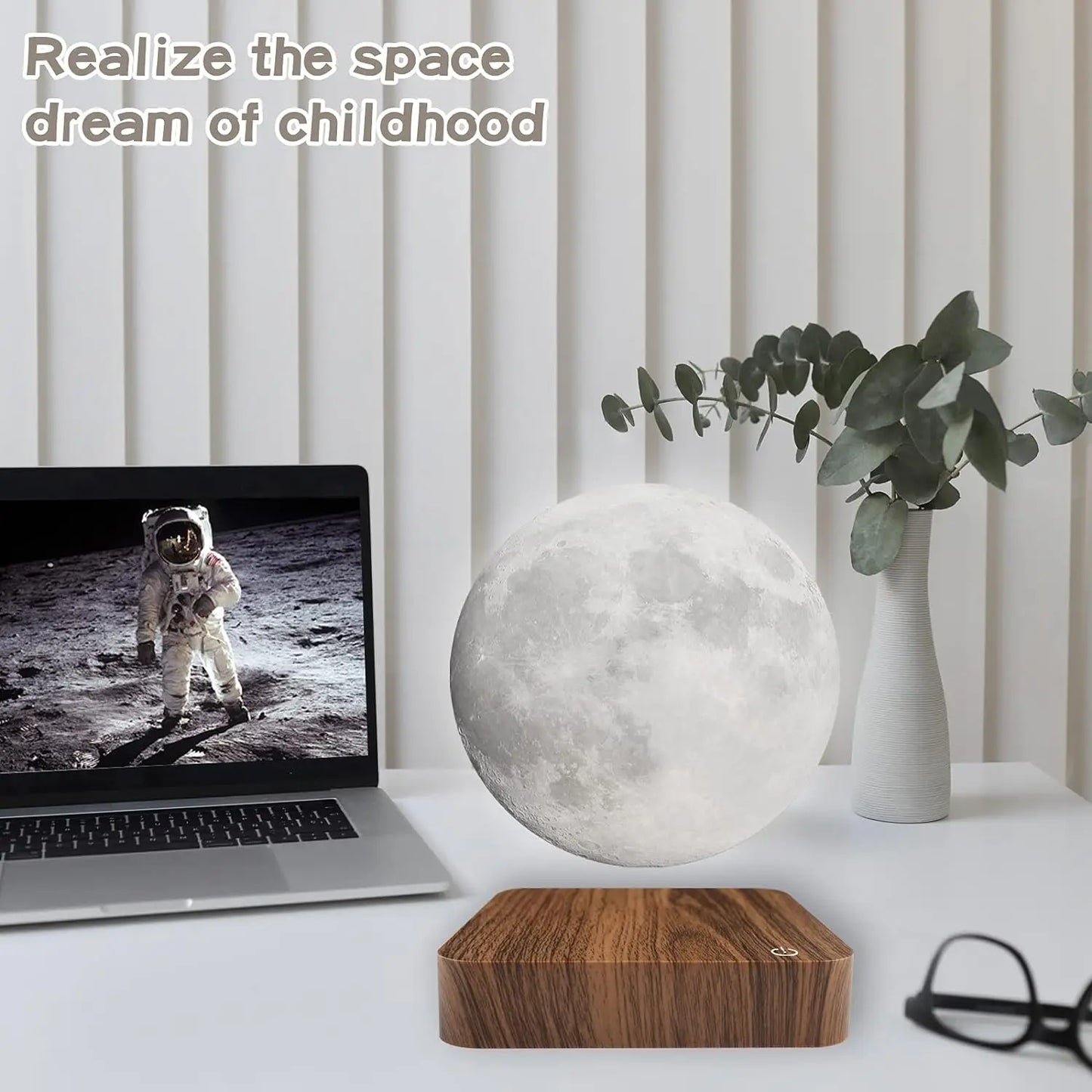 Mexllex Magnetic Floating Rotating Moon Lamp Wooden Base Led Nightlight