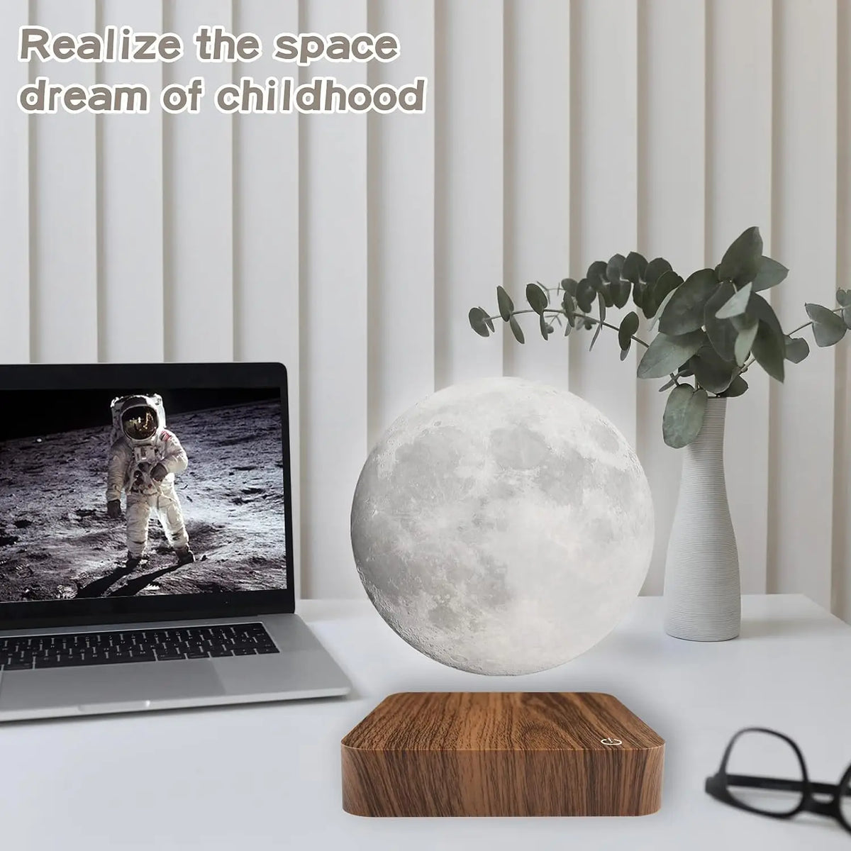 Mexllex Magnetic Floating Moon Lamp With Wooden Base Led Light