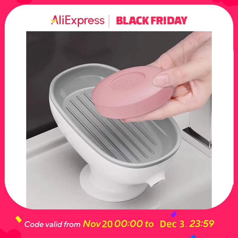 Drainable Suction Soap Dish Holder For Bathroom And Kitchen