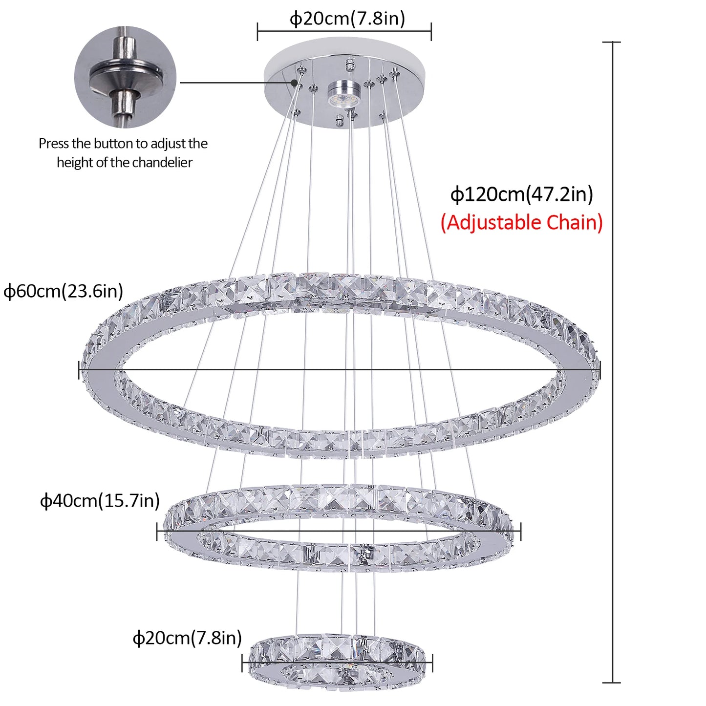 Vinilky Iron Crystal Pendant Chandelier With Lustre And Remote Control