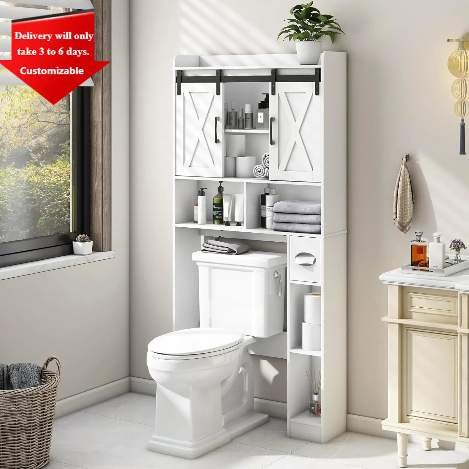 Over The Toilet Farmhouse Storage Cabinet With Sliding Doors - Home and Haven Store