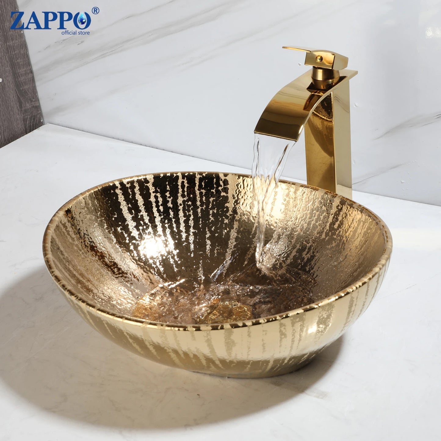 Mekkhala Ceramic Vessel Bathroom Sink With Waterfall Faucet
