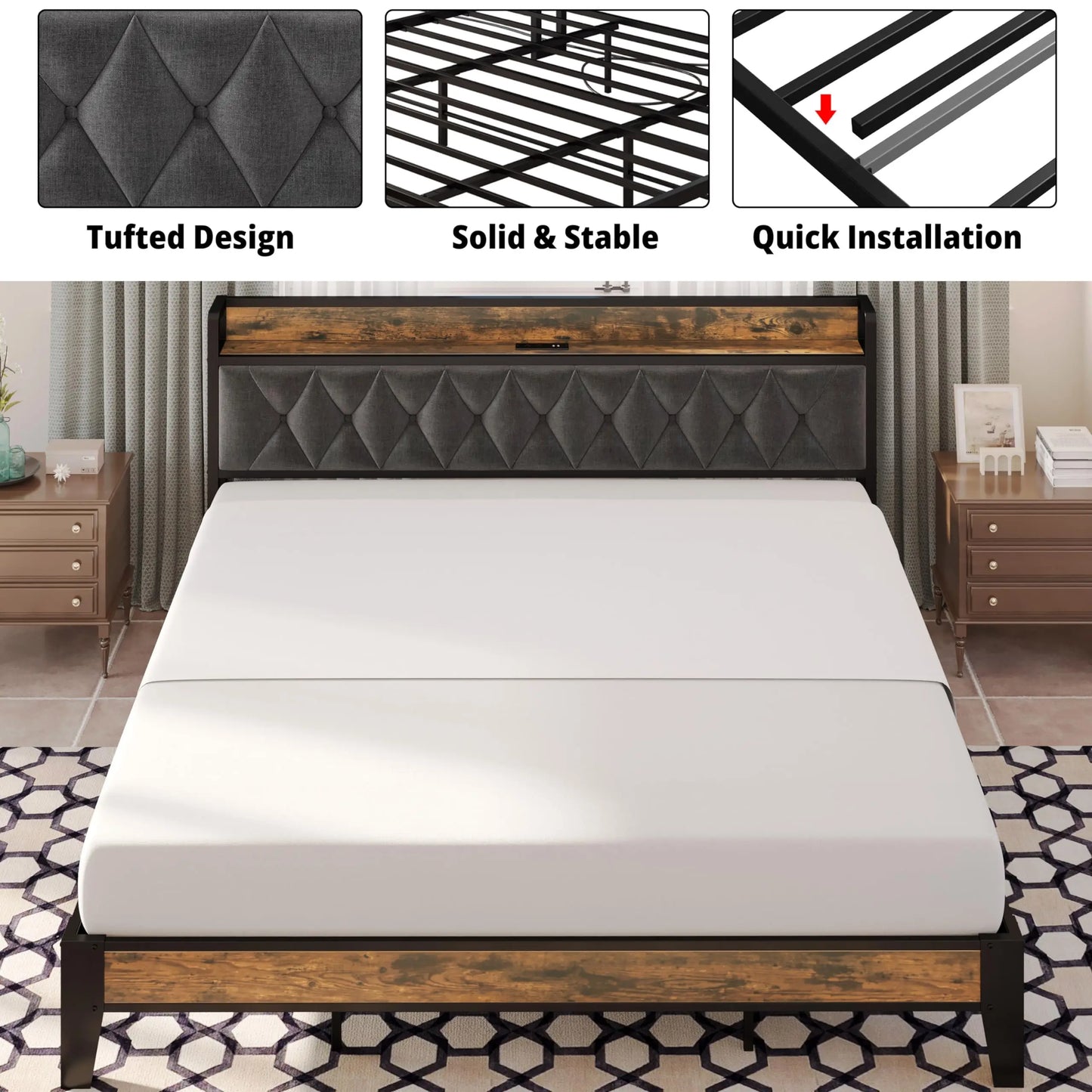 Anctor Bed Frames With Storage Headboard Outlets No Box Springs - Home and Haven Store