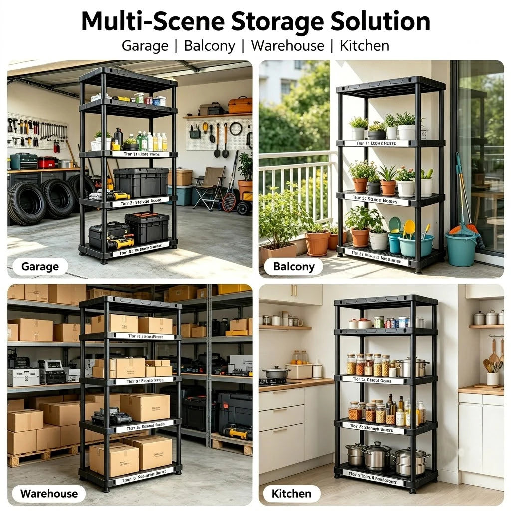 Heavy Duty Plastic Storage Shelving Rack For Home Organization