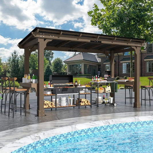 DUOFU Wood Grill Gazebo Sloping Metal Roof Heavy Duty Outdoor - Home and Haven Store
