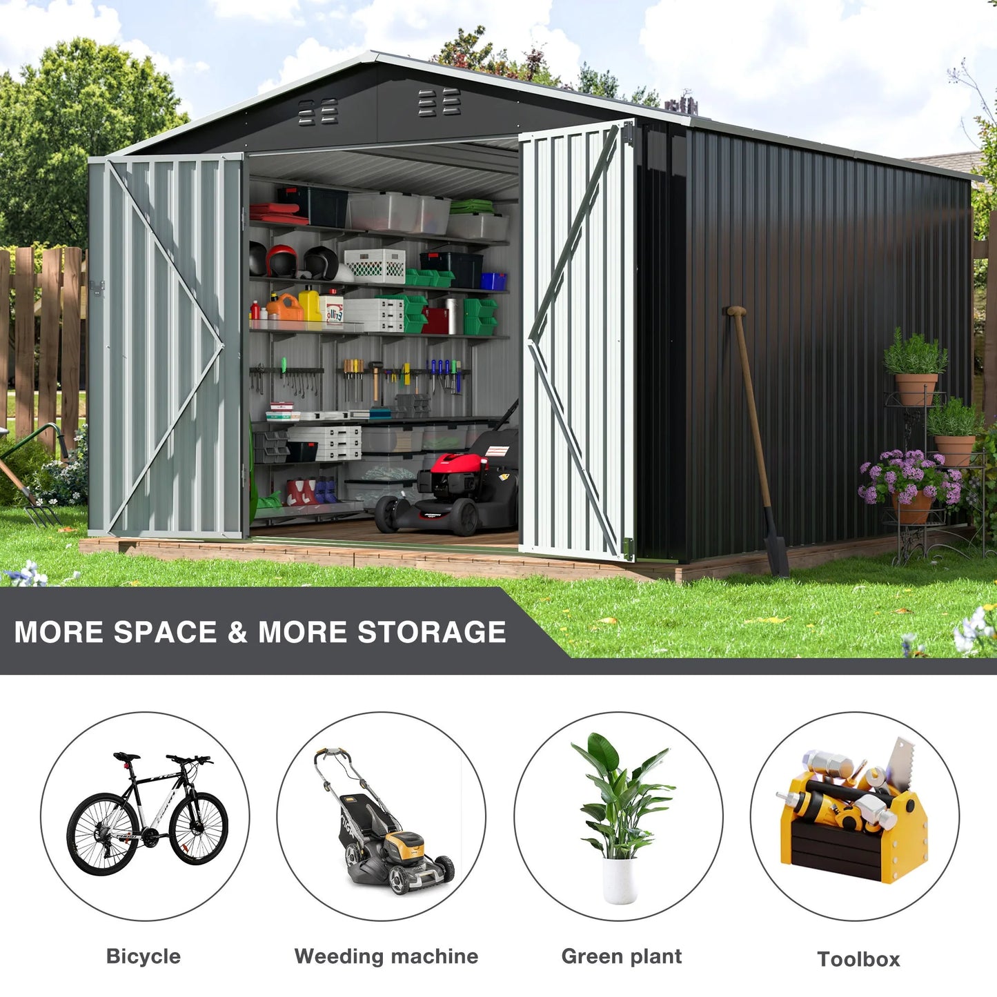 Polar Aurora Galvanized Steel Garden Shed Heavy Duty Lockable Door - Home and Haven Store