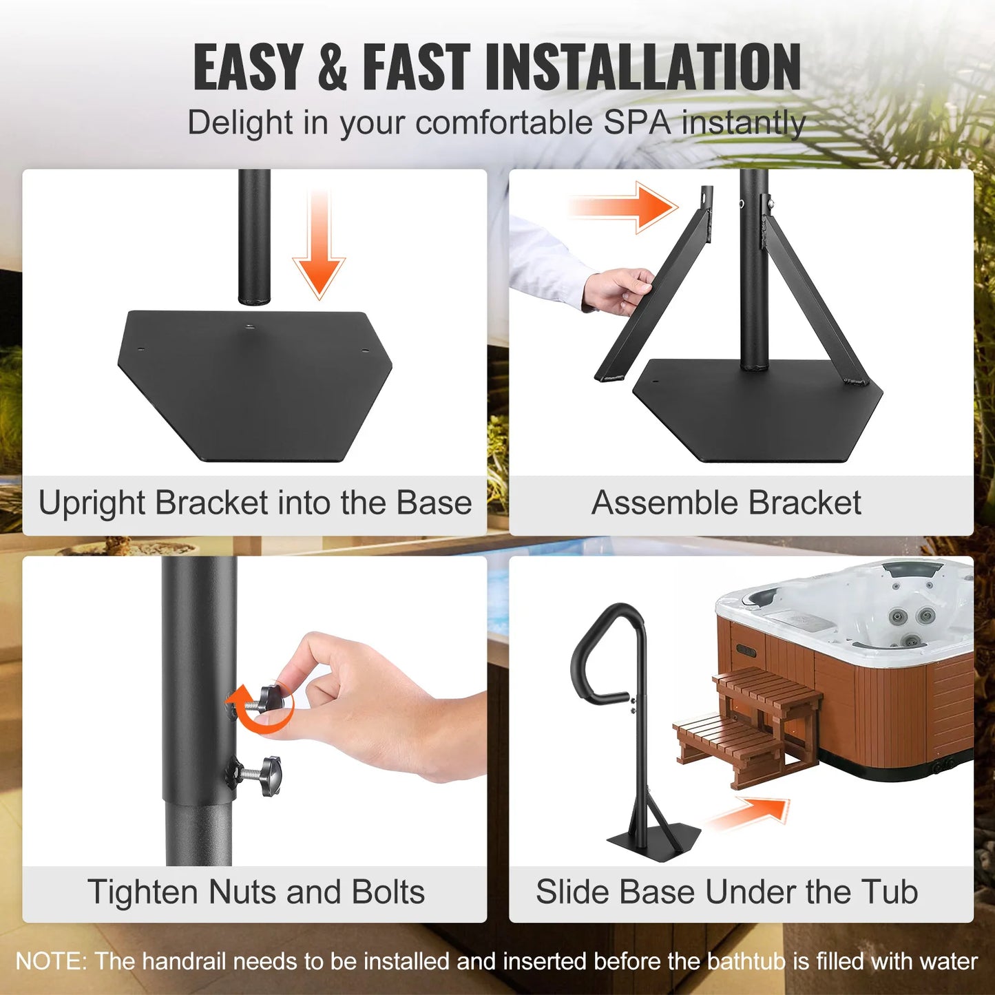 360 Rotatable Hot Tub Handrail With Slide Under Mount Base
