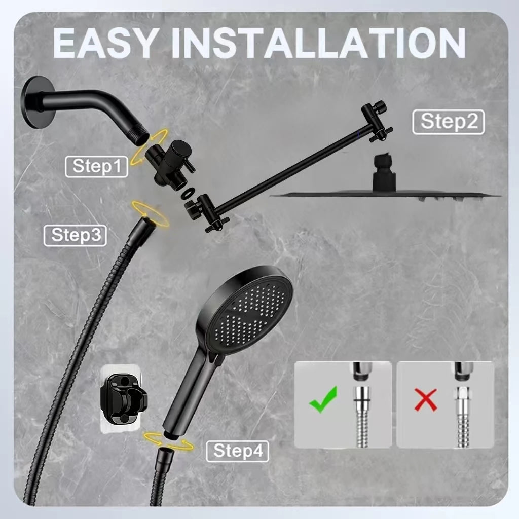 Stainless Steel Adjustable Shower System With Handheld Rainfall Head