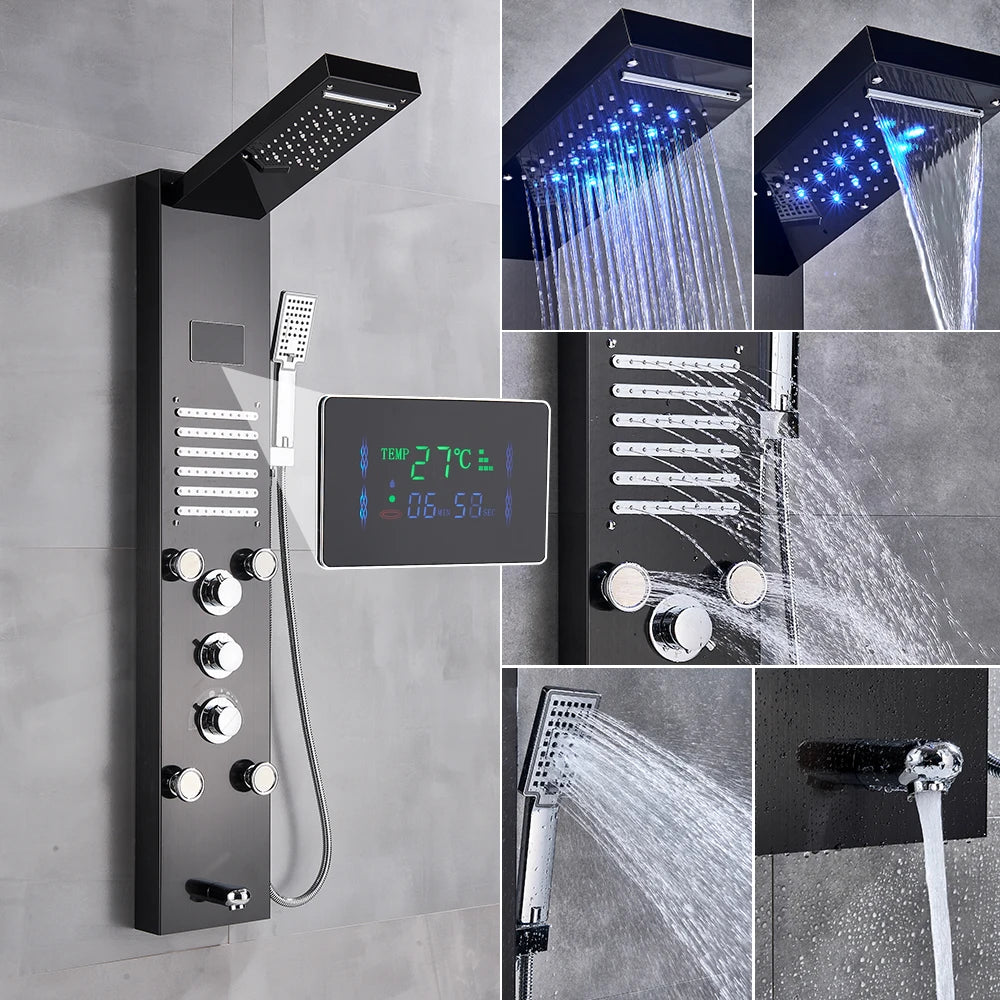 Uythner Led Shower Panel Column With Temperature Display Hand Shower