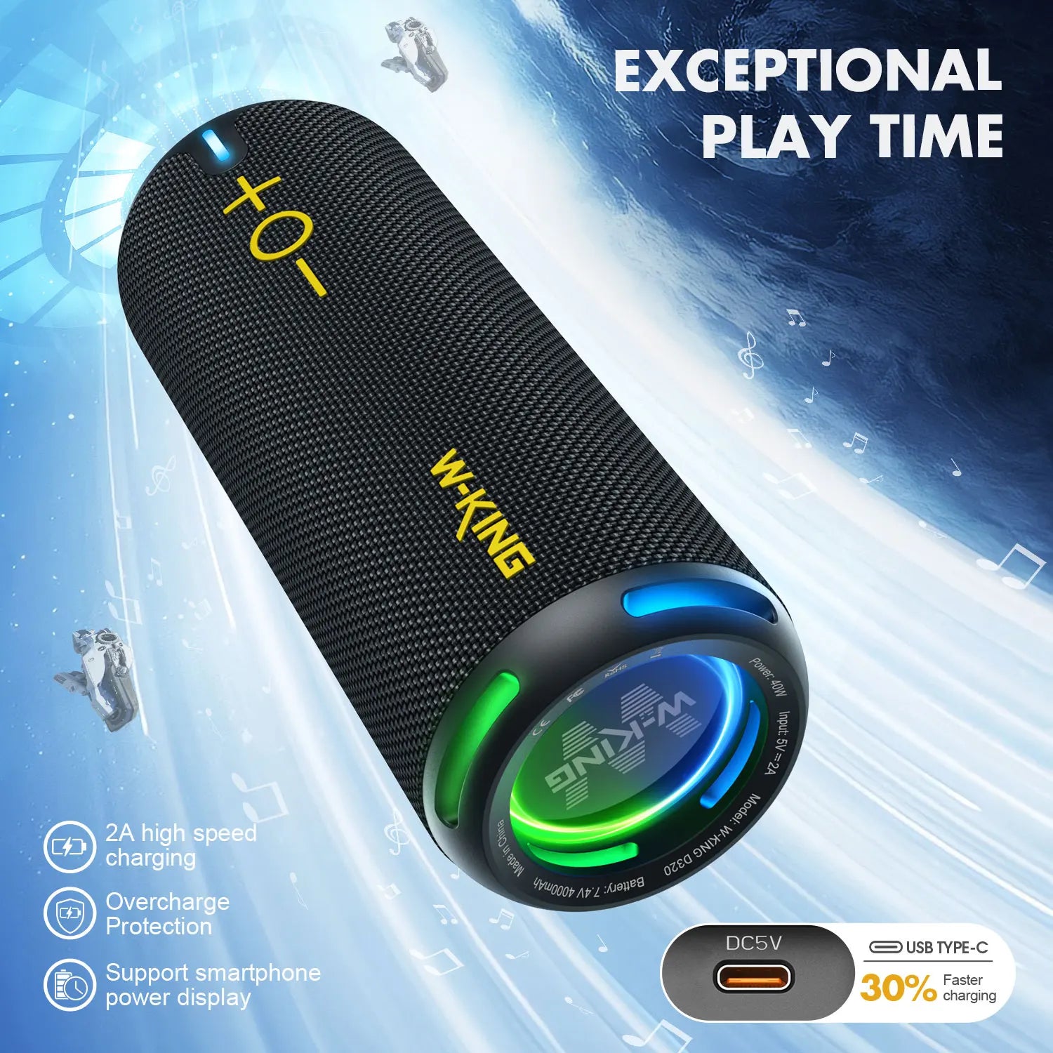 W-King D320 40W Portable Speaker IP67 Waterproof Bluetooth - Home and Haven Store