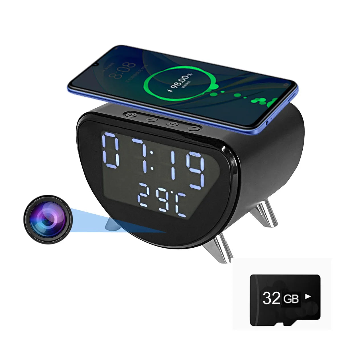 Ouvis 4K WiFi Clock Camera Wireless Charging App Control