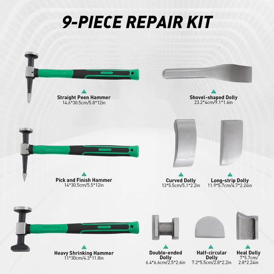 Car Dent Repair Tool Kit 9 Piece Set With 45 Steel Hammers - Home and Haven Store