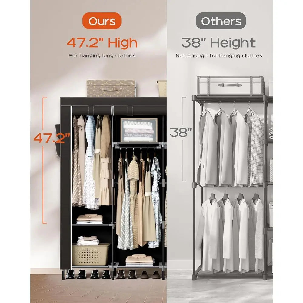 Portable Aluminum Wardrobe Closet With Shelves And Hanging Rods