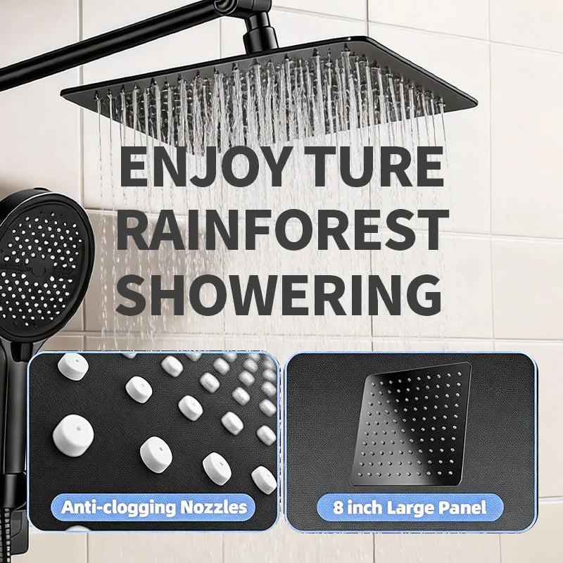 Stainless Steel Adjustable Shower System With Handheld Rainfall Head