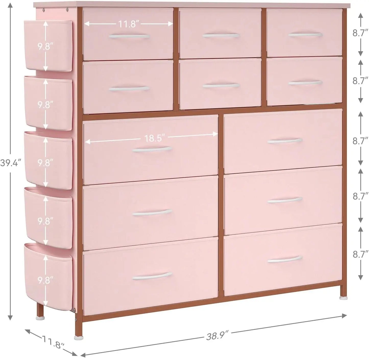 12 Drawer Fabric Dresser With Steel Frame And Pull Handles