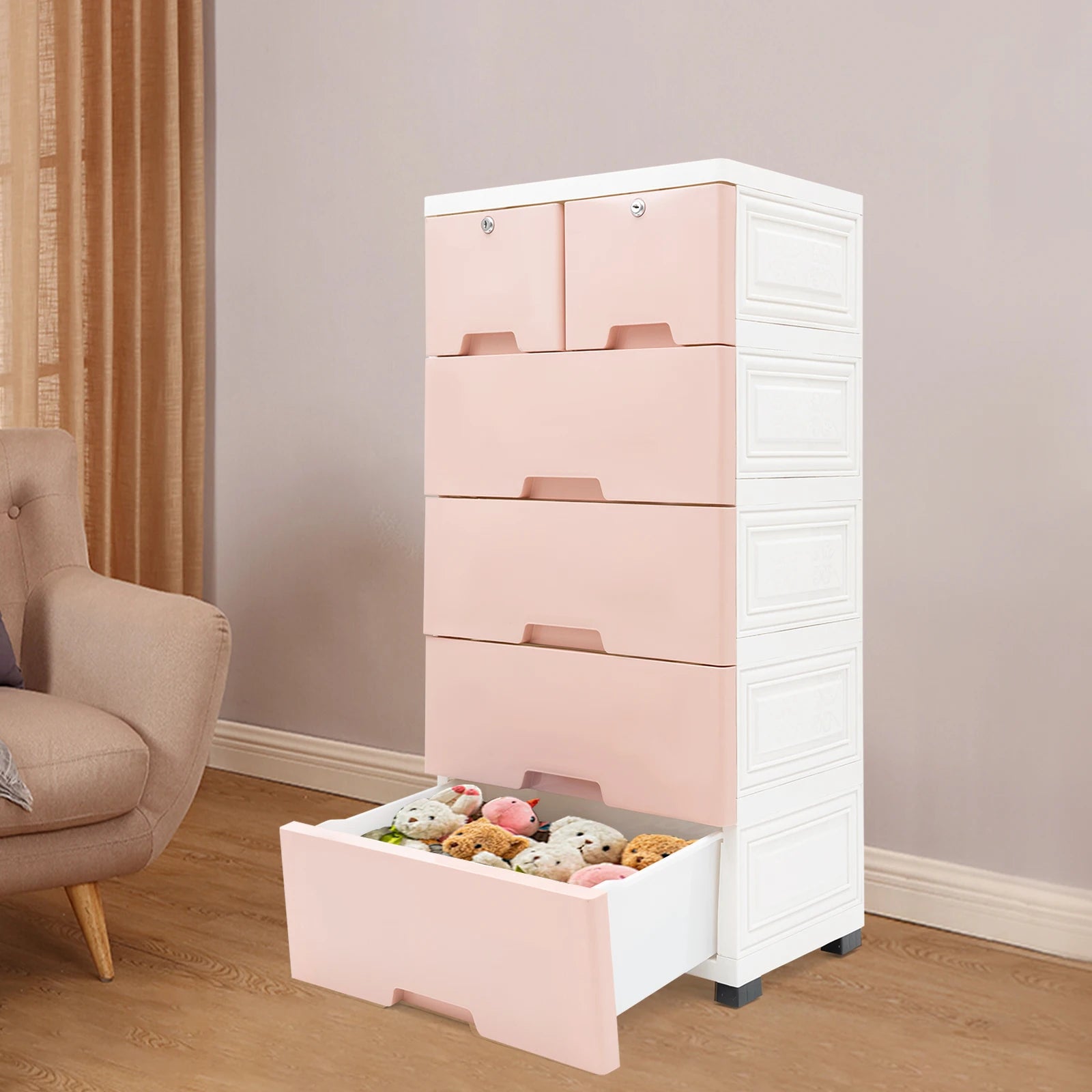 Plastic 5-Tier Storage Cabinet With 6 Lockable Drawers - Home and Haven Store