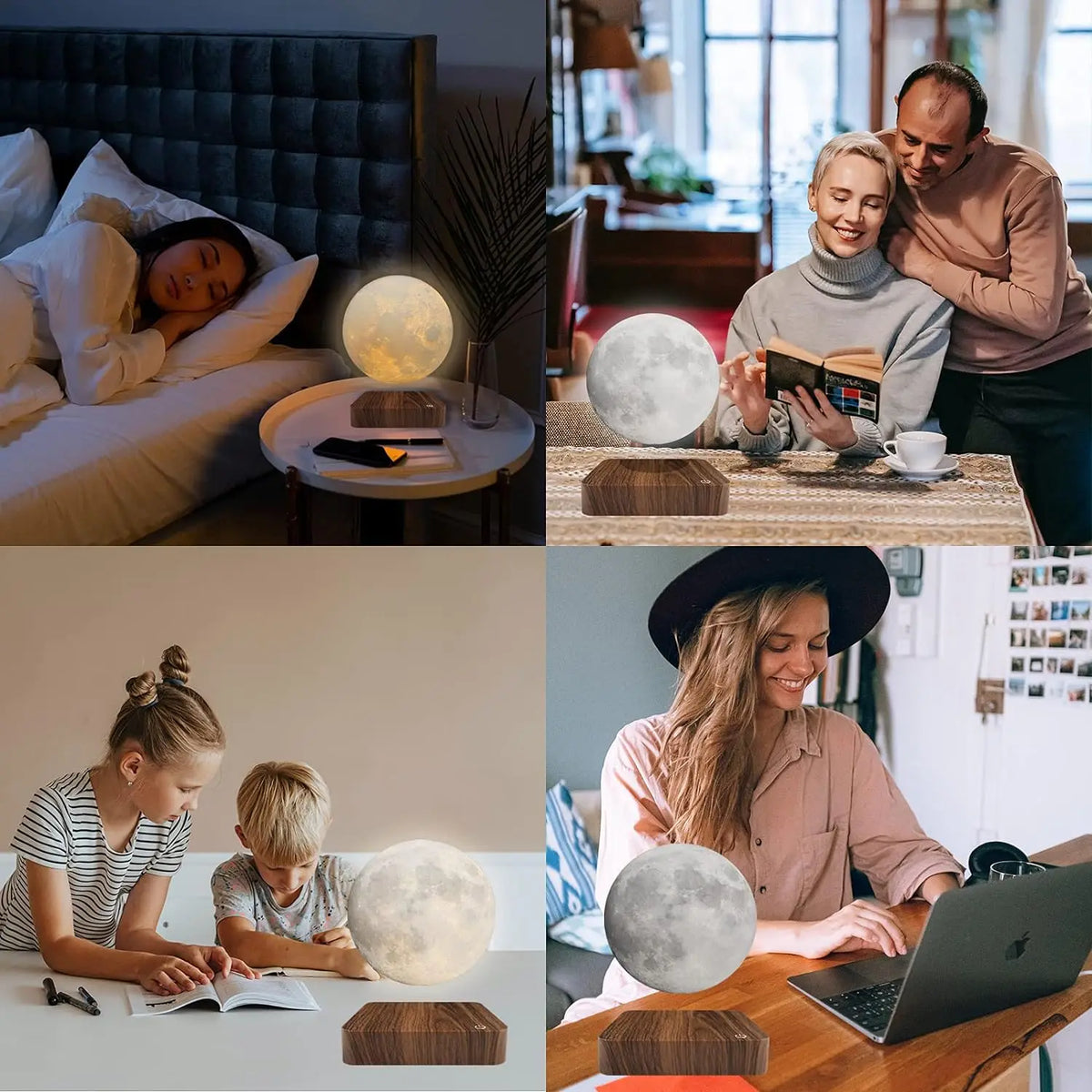 Mexllex Magnetic Floating Rotating Moon Lamp Wooden Base Led Nightlight
