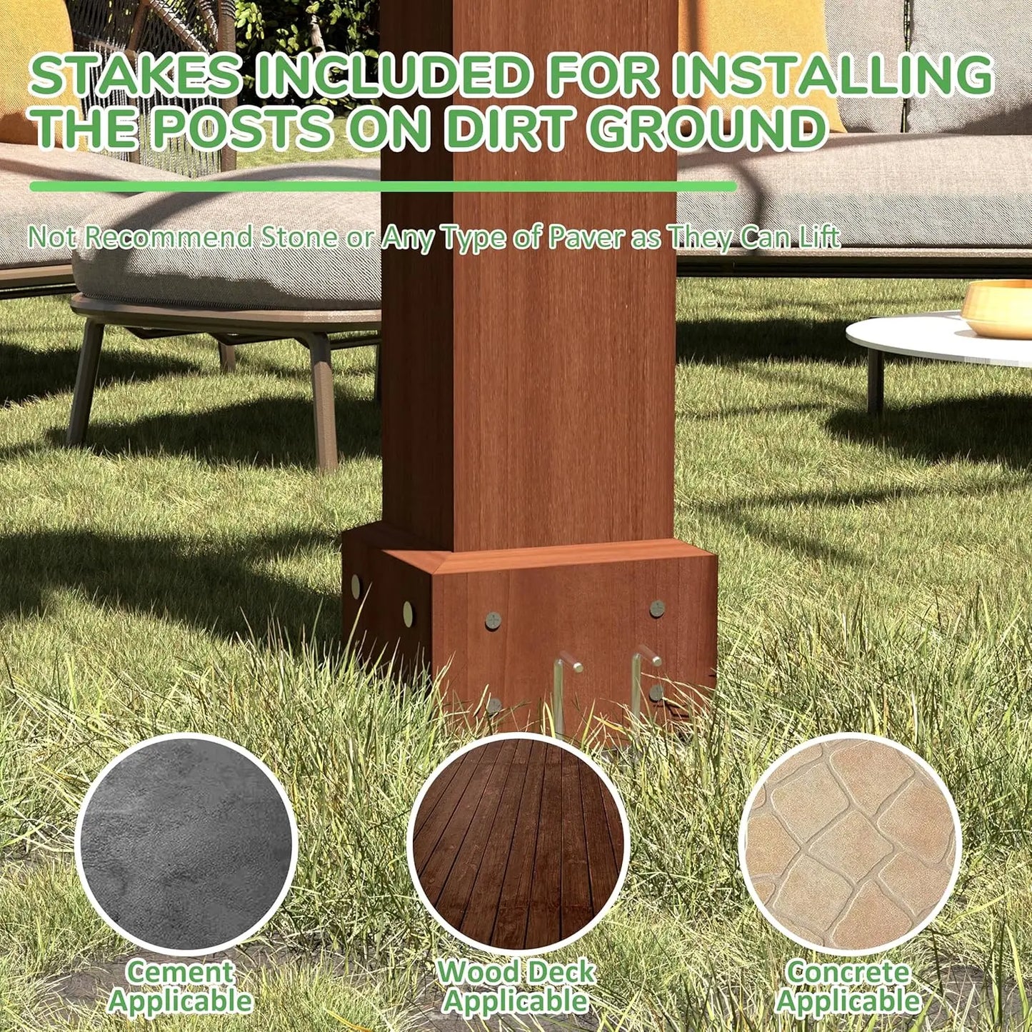 Cedar Wood Pergola Gazebo With Flat Roof Stakes Included