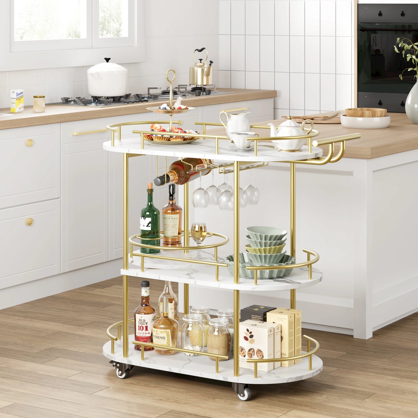 TWISTER.CK Four Tier Bar Cart With Wine Rack On Wheels
