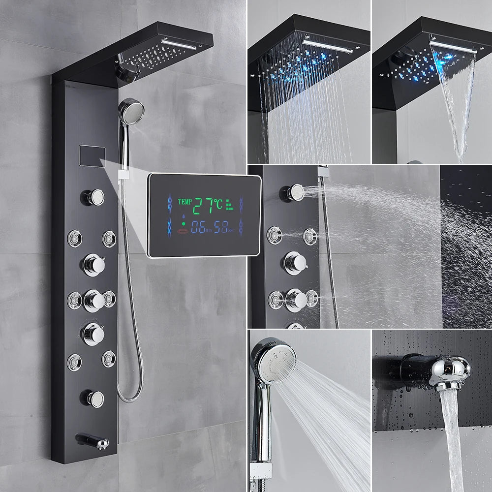 Uythner Led Shower Panel Column With Temperature Display Hand Shower