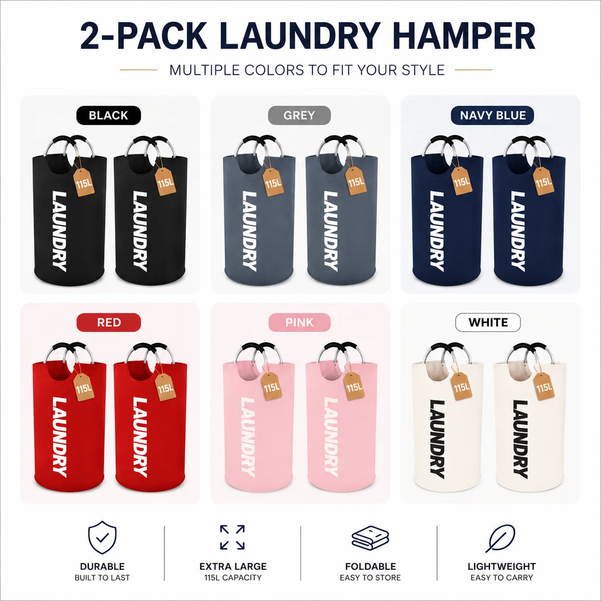 Foldable Polyester Laundry Hamper With Padded Handles For Rooms