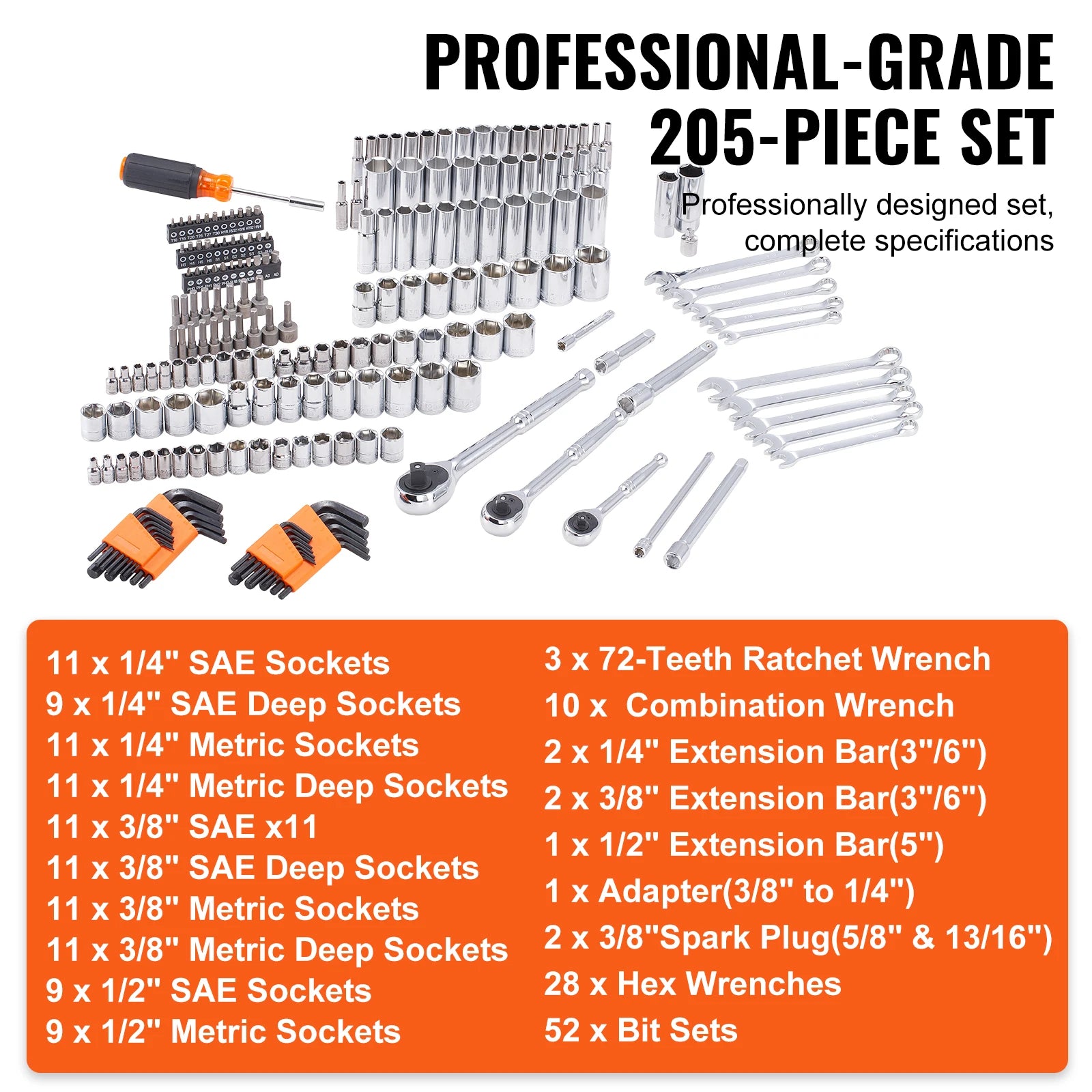 SucceBuy Mechanics Tool Set 145/205 Pcs SAE Metric Socket Set - Home and Haven Store