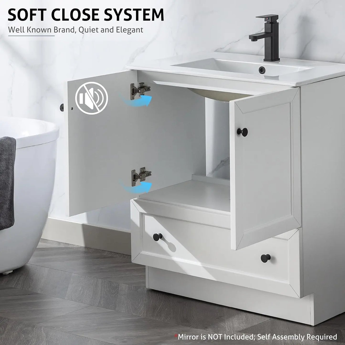 Bathroom Vanity With Sink Combo Solid Wood Cabinet Soft Closing