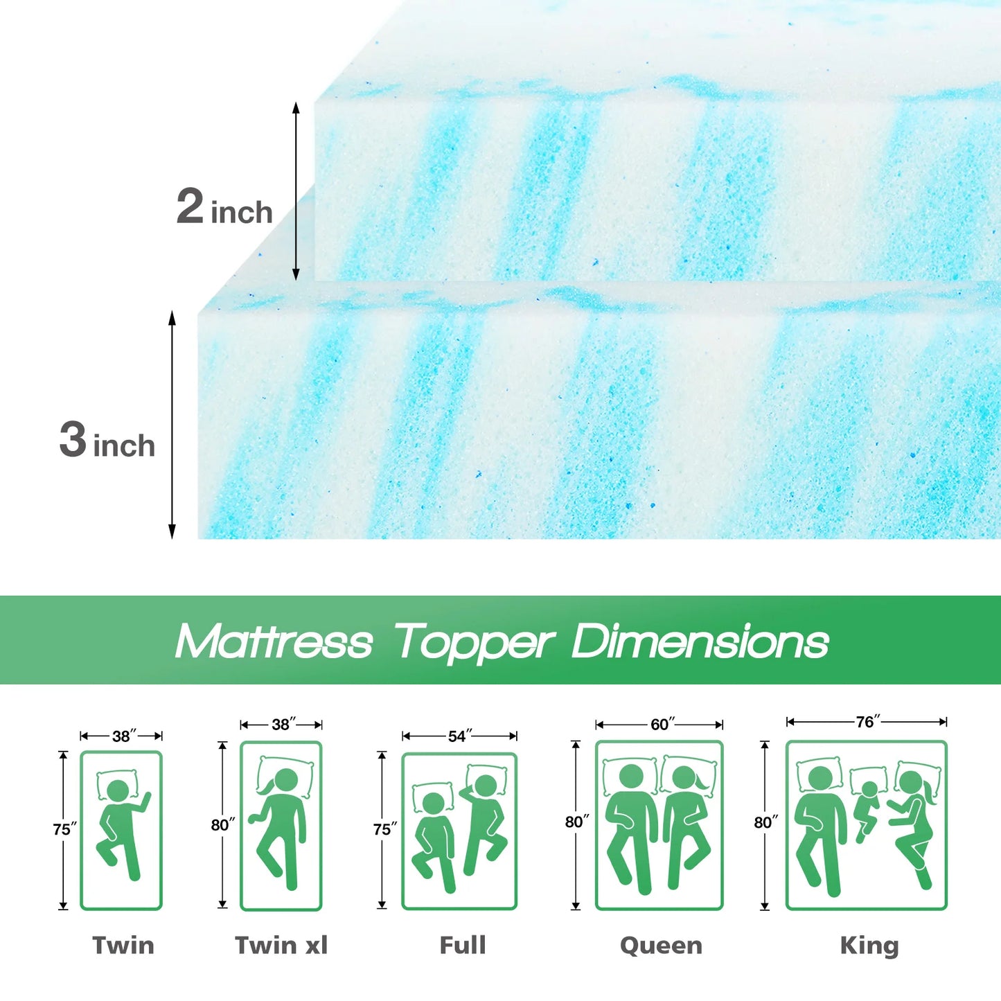 JHK Gel Cooling Memory Foam Mattress Topper Soft And Breathable - Home and Haven Store