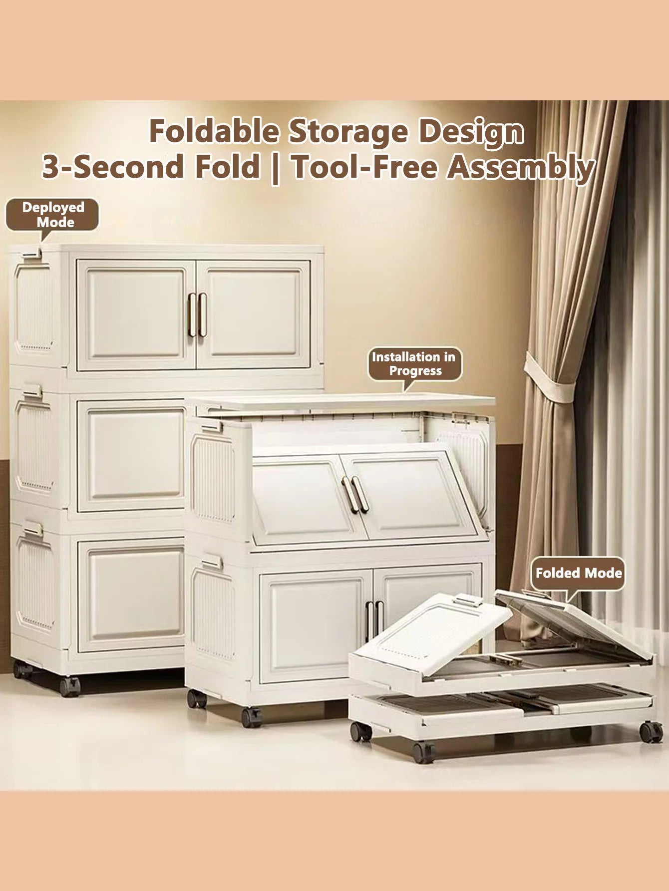 Foldable Plastic Multi Layer Storage Cabinet For Home Organization