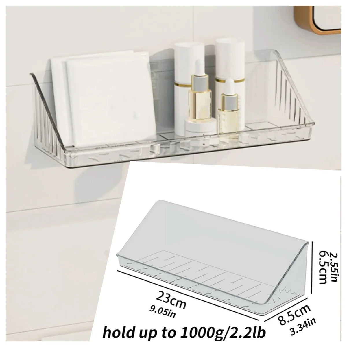Drill Free Wall Mounted Aluminum Bathroom Storage Shelf