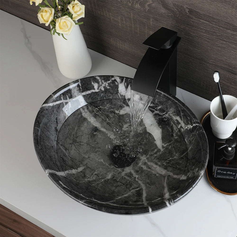 Mekkhala Ceramic Vessel Bathroom Sink With Waterfall Faucet