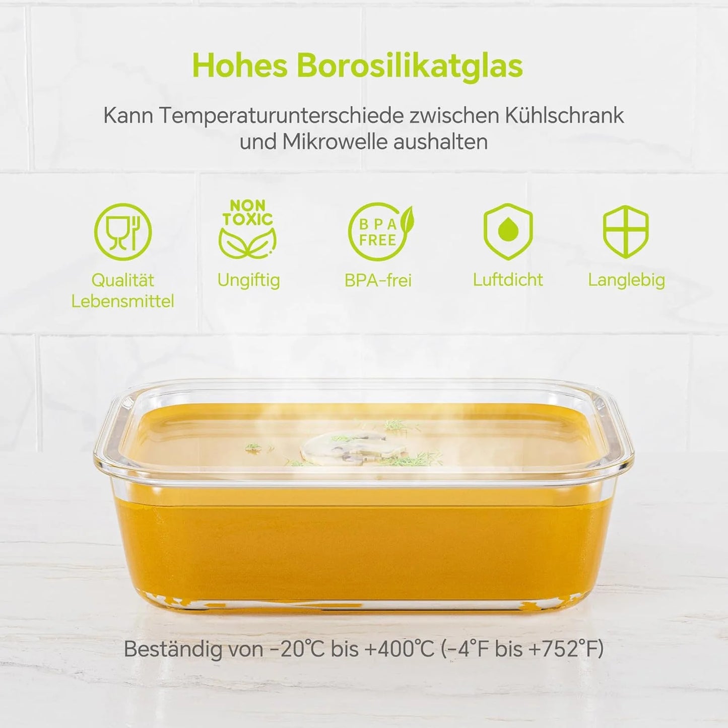 8-Piece Borosilicate Glass Food Storage Set, Leakproof And Stackable