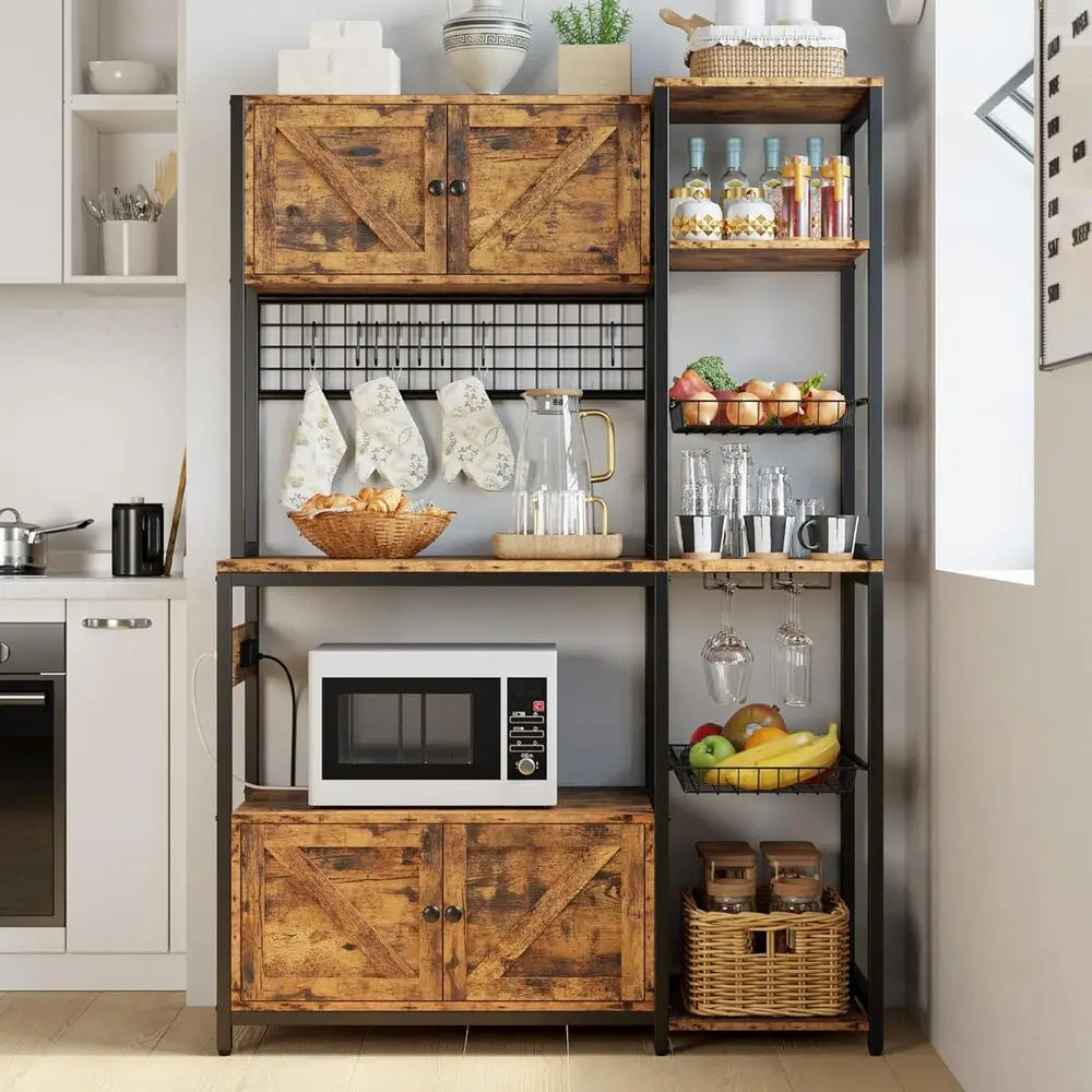 IRONCK Bakers Rack With Storage Cabinets And Power Outlet - Home and Haven Store