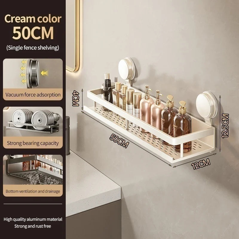 Wall Mounted Aluminum Bathroom Rack With Suction Cup Organizer