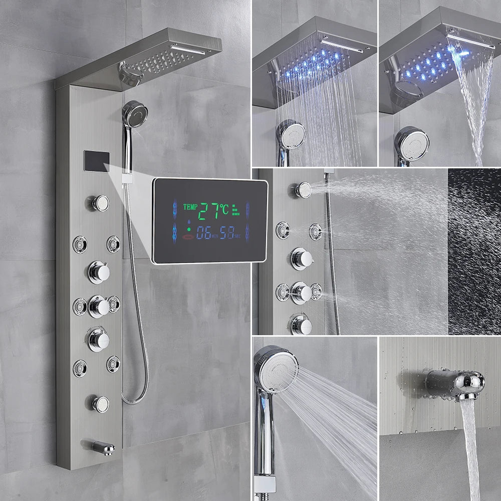 Uythner Led Shower Panel Column With Temperature Display Hand Shower