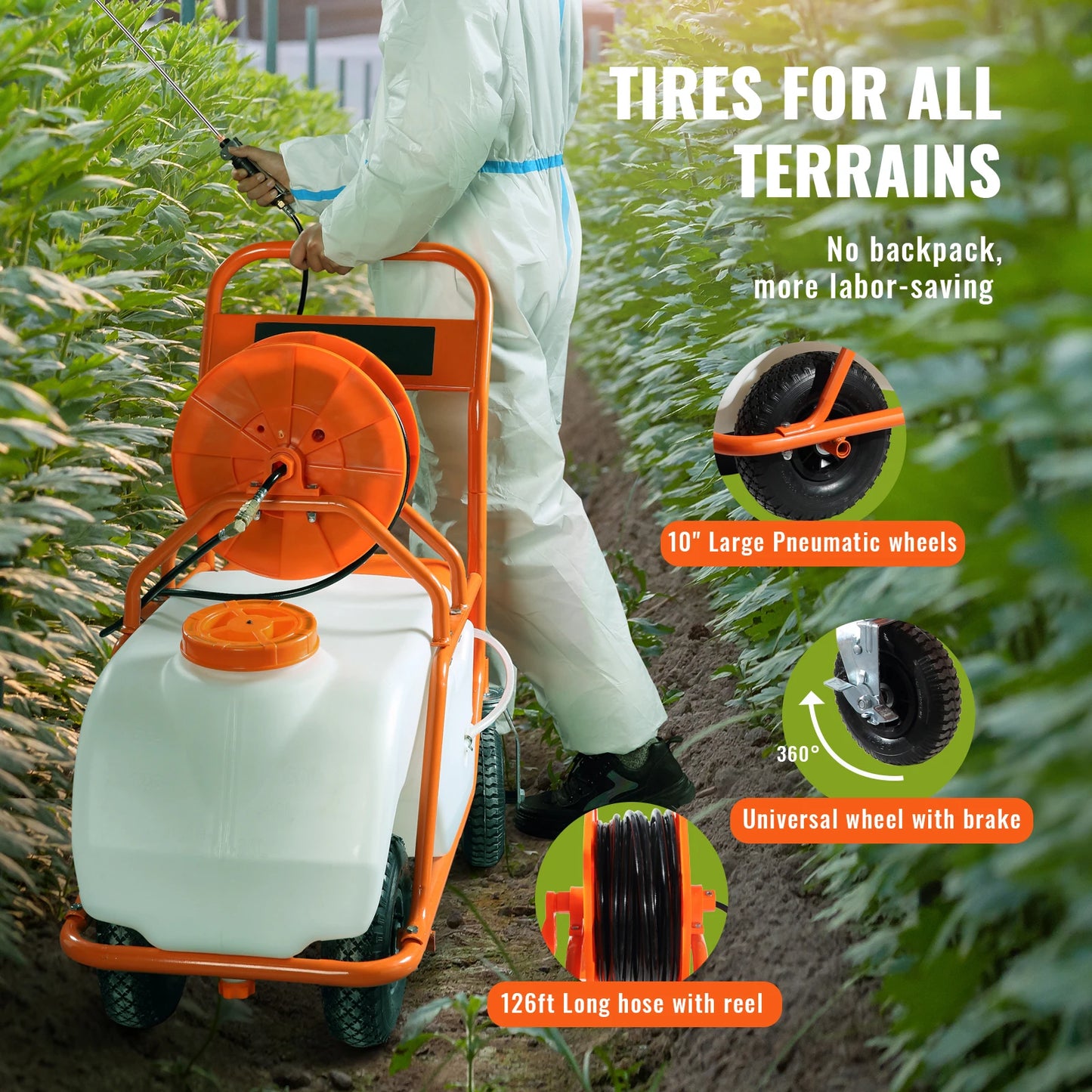 SucceBuy Battery Powered Weed Sprayer With Wheeled Cart And Hose