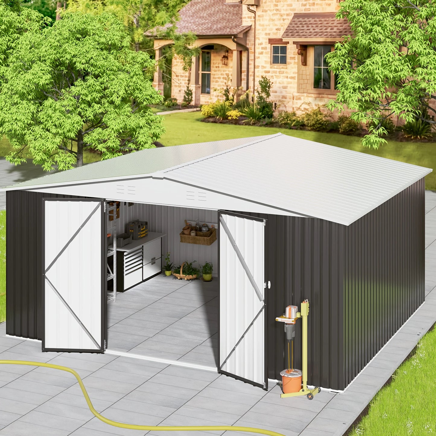 Polar Aurora Galvanized Steel Garden Shed Heavy Duty Lockable Door - Home and Haven Store