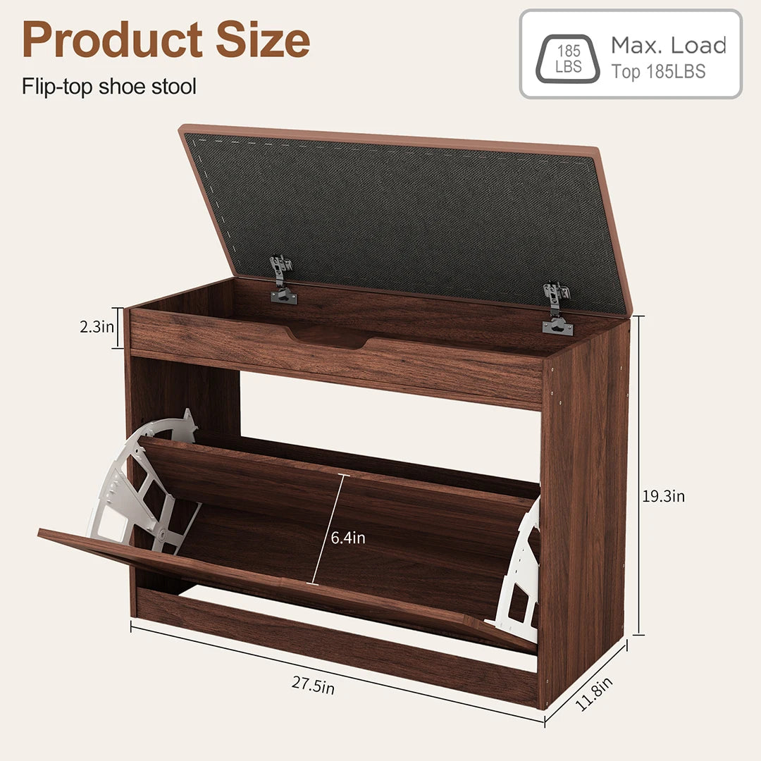 Huisenitre Wooden Storage Bench With Flip Drawers And Adjustable Shelf