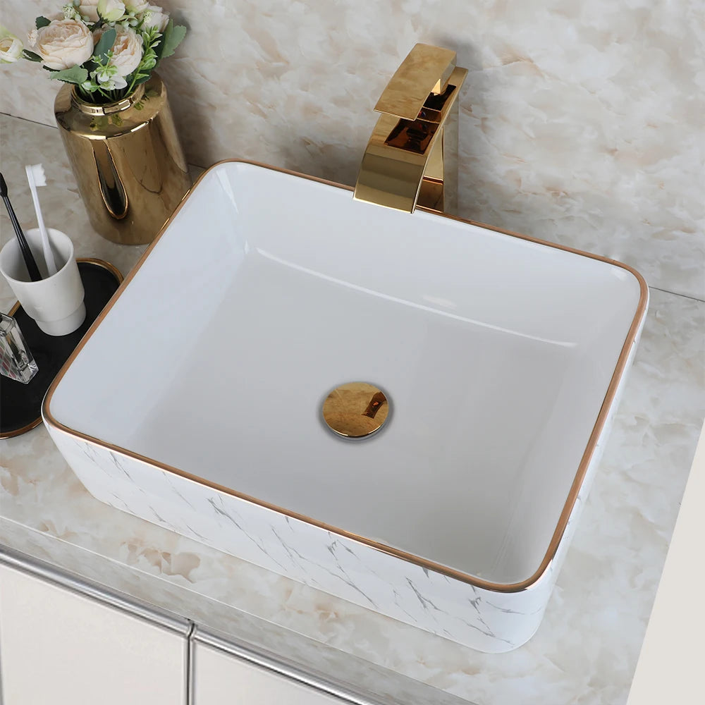 KEMAIDI Modern Edge Square Ceramic Vessel Sink Faucet Set - Home and Haven Store