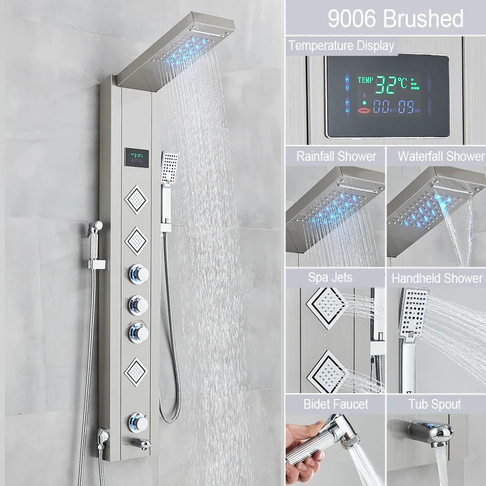 Myqualife Led Shower Column With Brass Valve And Rain Panel