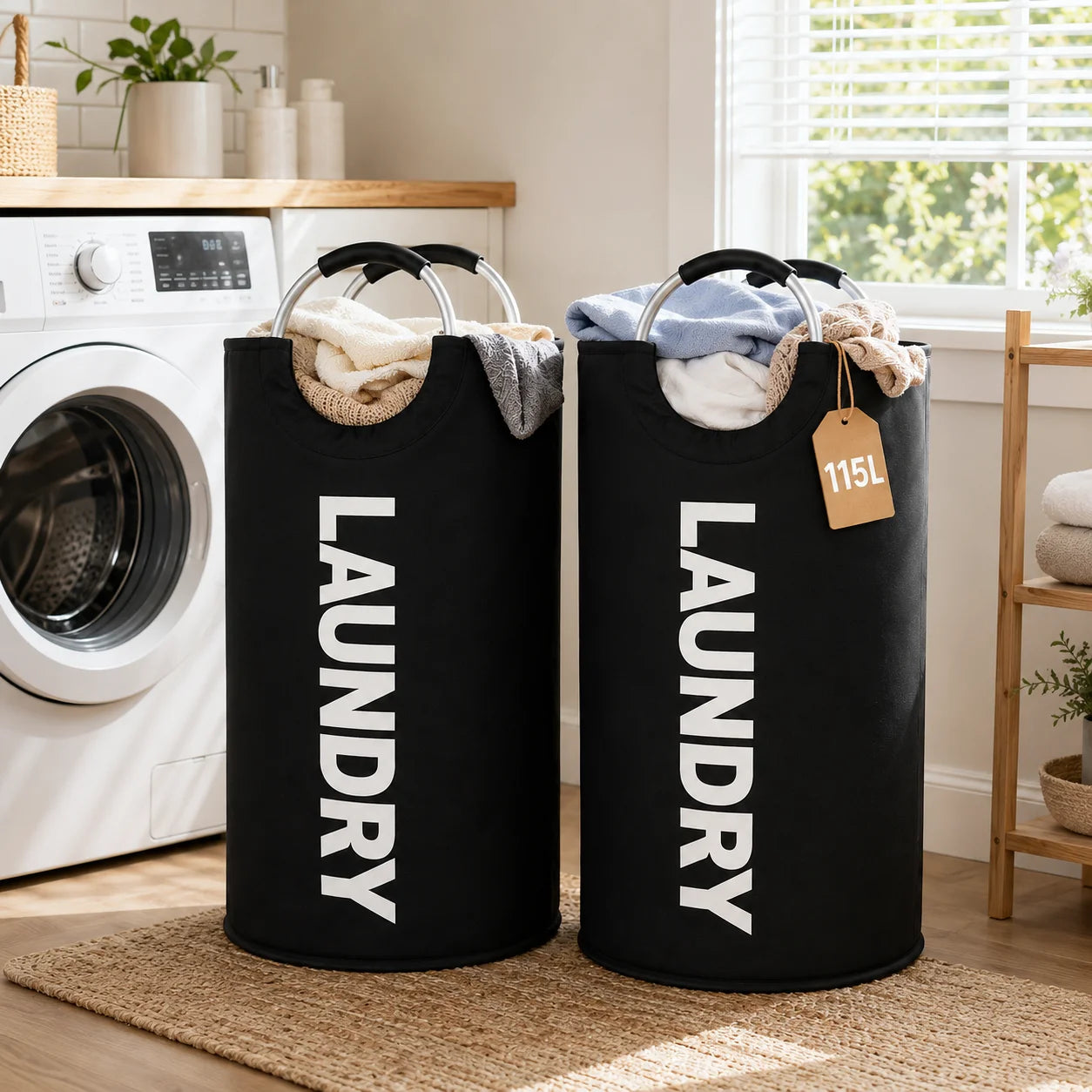 Foldable Polyester Laundry Hamper With Padded Handles For Rooms