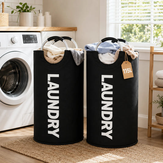 Foldable Polyester Laundry Hamper With Padded Handles For Rooms