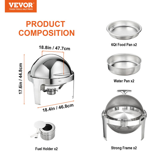 SucceBuy Roll Top Chafing Dish Buffet Set Stainless Steel - Home and Haven Store