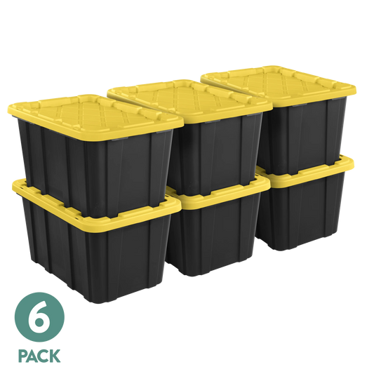 Durable Plastic Storage Tote With Snap On Lid 6 Pack