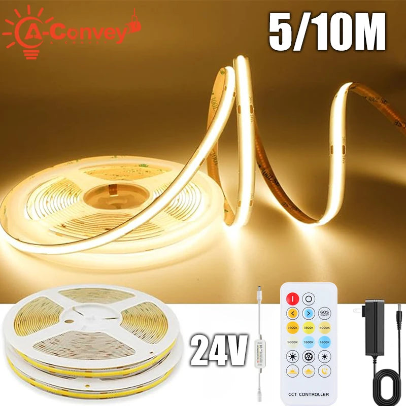 A-Convey Waterproof Dimmable COB LED Strip Lights With Remote